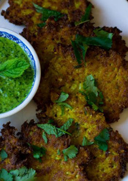 Indian Spiced Cauliflower Latkas with Cilantro Chuntney